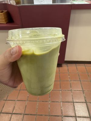 Matcha with oatmilk and strawberry syrup   at Viridis in Pittsburgh