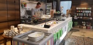 The counter used to be a real butcher counter with scale at Hiltl Vegimetzg in Zurich