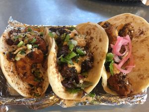 Diablo shrimp, hulk, and imposter tacos at Yellow City Street Food - YCSF in Amarillo