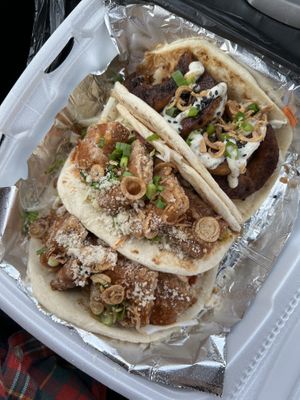 Diablo shrimp//dragon tofu tacos  at Yellow City Street Food - YCSF in Amarillo