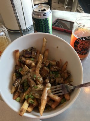 Brunch Fries with vegan gravy and chickun seitan. Next time order 2 bowls! at Yellow City Street Food - YCSF in Amarillo