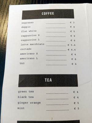 Coffee and tea menu(August 2025) at Espresso Quartier in Maastricht