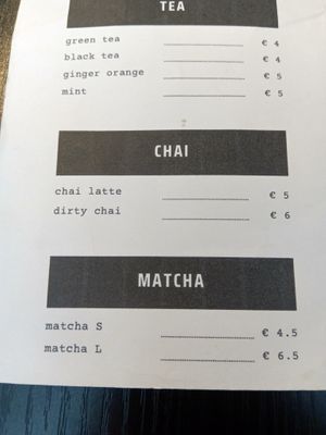 Chai and matcha menu (August 2025) at Espresso Quartier in Maastricht