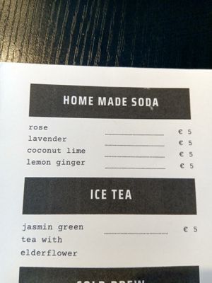 Homemade soda and iced tea menu(August 2025) at Espresso Quartier in Maastricht