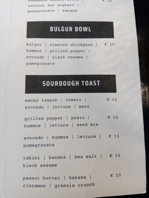 Toast and bulgur bowl menu(August 2025) at Espresso Quartier in Maastricht