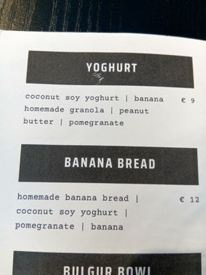 Yoghurt and banana bread menu(August 2025) at Espresso Quartier in Maastricht