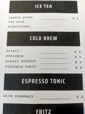 Cold brew menu(August 2025) at Espresso Quartier in Maastricht