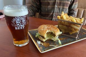 Quarter pounder vegan burger with lots of chips!  at The Aberlour Hotel in Aberlour