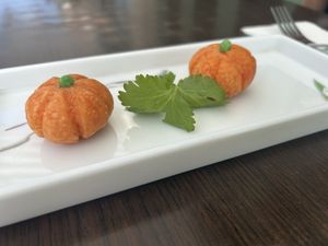 Pumpkin lanterns with lotus seed paste!  at Tofu Vegan - Gloucester Rd in South West London