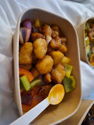 Cantonese sweet and sour chicken at Tofu Vegan - Gloucester Rd in South West London