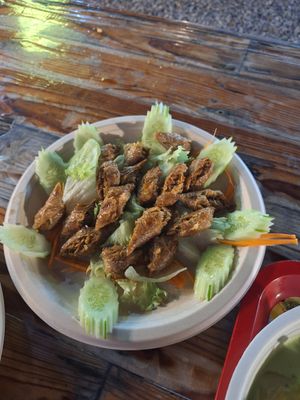 Northern Thai sausage - spicy! at Vegetarian-Vegan in Chiang Mai