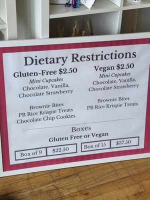 Vegan menu  at Yours Truly Cupcake in Denver