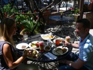 Sunday brunch on the patio! at The Grape Leaf in Louisville