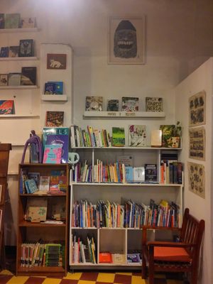 More bookshelves at Antimateria Libros y Café in Medellin