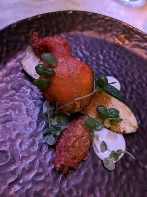 Vegan ricotta -stuffed courgette flower at Six by Nico - Hanover St  in Edinburgh