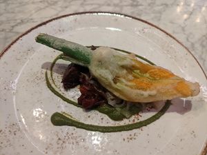 Amalfi coast courgette flower at Six by Nico - Hanover St  in Edinburgh