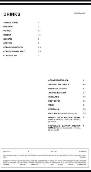 Drinks menu  at La Papa in Barcelona