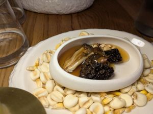 Morels with hazelnut at Fronda Pasaje BCN in Barcelona