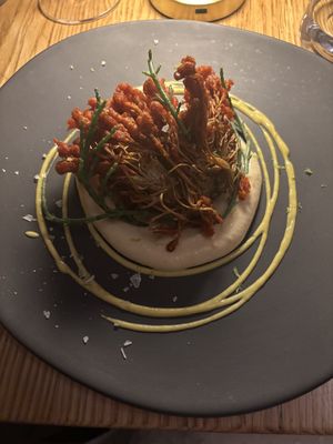 Coral Enoki / Bean Cream / Sea Herbs  at Fronda Pasaje BCN in Barcelona