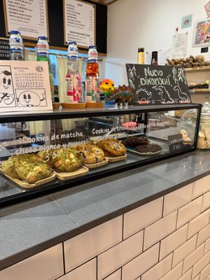 Counter (the chocolate cookie on the right is vegan) at Mochisan in Valencia