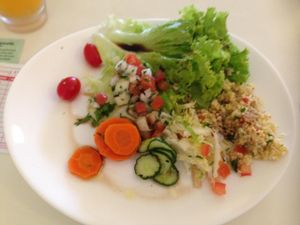 Some of the salad option on Friday: lettuce, carrot, cucumber, chard, vinaigrette.
 at Loving Hut - Vila Mariana in Sao Paulo