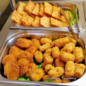 Pastel, nuggets and fried potatoe at Loving Hut - Vila Mariana in Sao Paulo