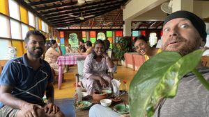Crazy vegan people   at Terrassen Cafe in Kuilapalayam