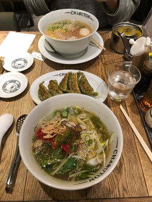 Delicious veggie ramen and gyoza  at Chabuton in Osaka