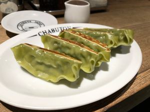 Vegetable gyozas at Chabuton in Osaka