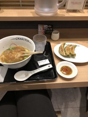 Vegan gyoza and ramen at Chabuton in Osaka