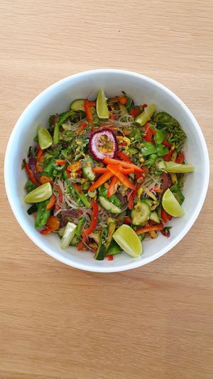 Thai noodles salad with fresh herbs and Passionfruit at Verdant Gourmet  in Green Point