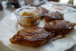 Pumpkin pancakes with pears (vegan) at Schwabes Genussladen & Teestube in Zweibruecken