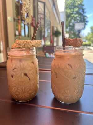 Vanilla oatmilk iced latte & hazelnut soy iced latte 🤤  at Spuntini Bakery in Newport News