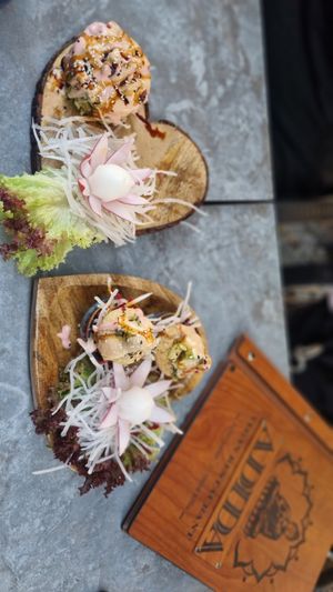 Fish tartar and dragon eggs at ADIDA in Cologne