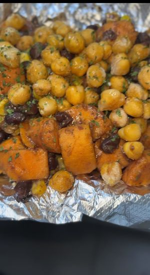 Power bowl with roasted chickpeas at Vegan N'Out in Houston