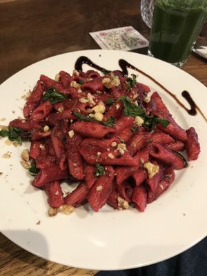 pink pasta with beetroot and zucchini  at Vengo Die Gemusekuche in Bremen