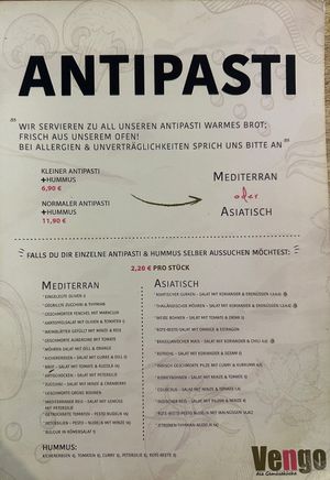 Speisekarte  at Vengo Die Gemusekuche in Bremen