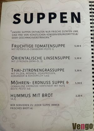 Speisekarte Suppen  at Vengo Die Gemusekuche in Bremen