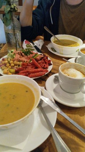 Lentil soup and antipasti platter at Vengo Die Gemusekuche in Bremen