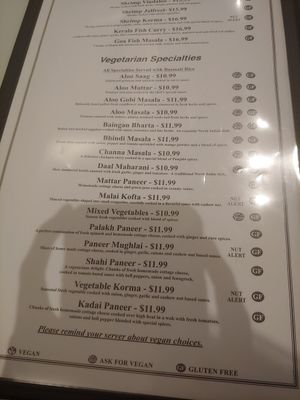 You have to ask for the vegetarian curries to be vegan at Guru Indian Cuisine in Fredericksburg