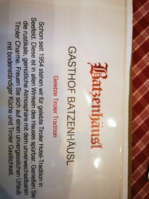 Menu 2 at Gasthof Batzenhäusl Seefeld in Seefeld In Tirol