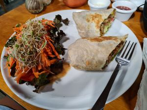 Vegan wrap with salad at Te Quiero Verde in San Cristobal De Las Casas