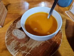 Carrot soup at Te Quiero Verde in San Cristobal De Las Casas