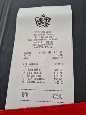 About $16 at Te Quiero Verde in San Cristobal De Las Casas