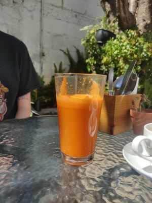 Apple, Carrot and Ginger juice at Te Quiero Verde in San Cristobal De Las Casas
