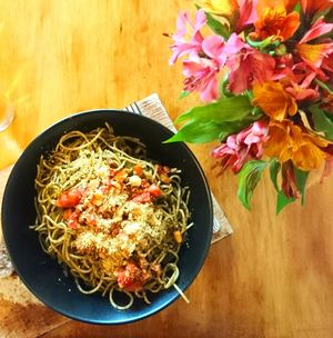 Pesto pasta at Te Quiero Verde in San Cristobal De Las Casas