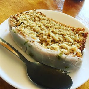 Lemon drizzle cake at Te Quiero Verde in San Cristobal De Las Casas