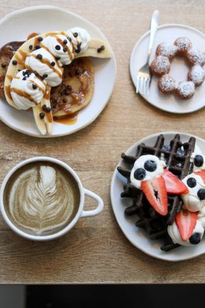 Sweet pancakes and Black Sesame Mochi Waffle at MAMÉ  in Orleans