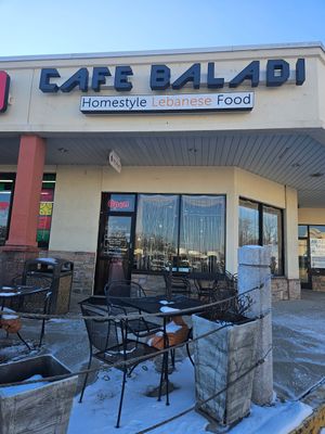 Outside with outdoor seating #Veganuary at Cafe Baladi in Malvern