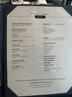 Drinks menu  at PlantMade By Bar Verde  in New York City